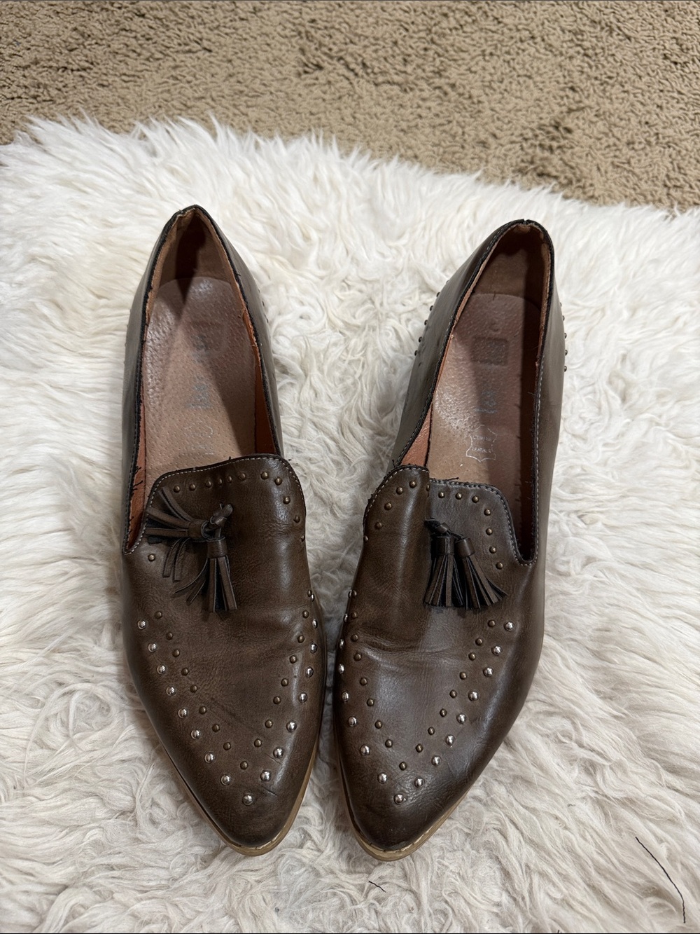Anthropologie Mi.iM The Adline Tasseled Brown Studded Loafer Size 9